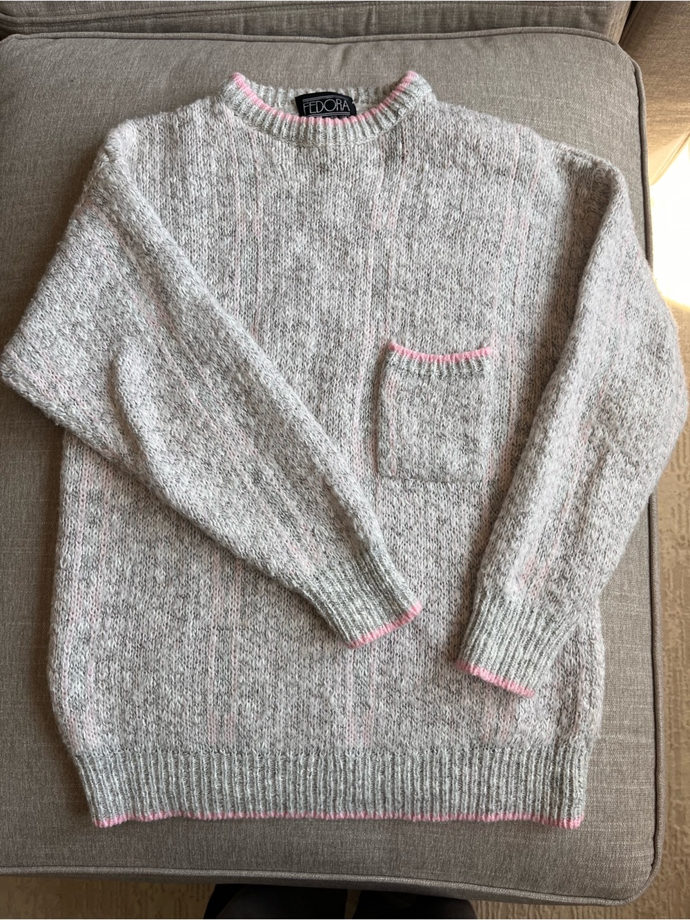 Crewneck Vintage Sweater Grey, Cream and Pink